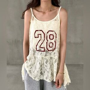 Lace Tank Top with Number Print